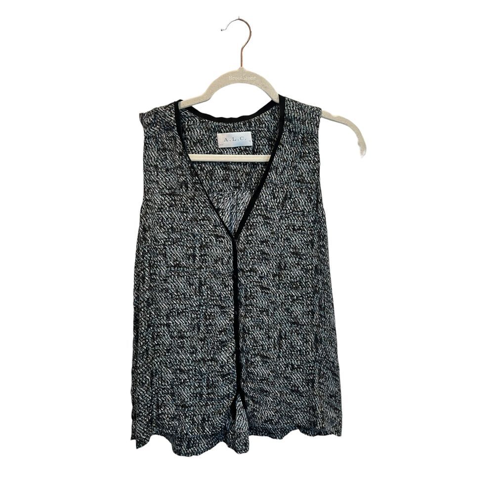 A.L.C. Blouse Women's Sleeveless V- Neck Button Down Patterned Silk Multicolor S